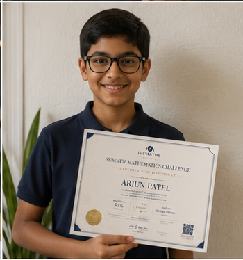 Arjun Patel with a Maths Challenge certificate