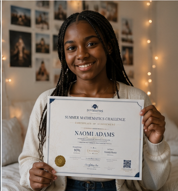 Naomi Adams with a Maths Challenge certificate